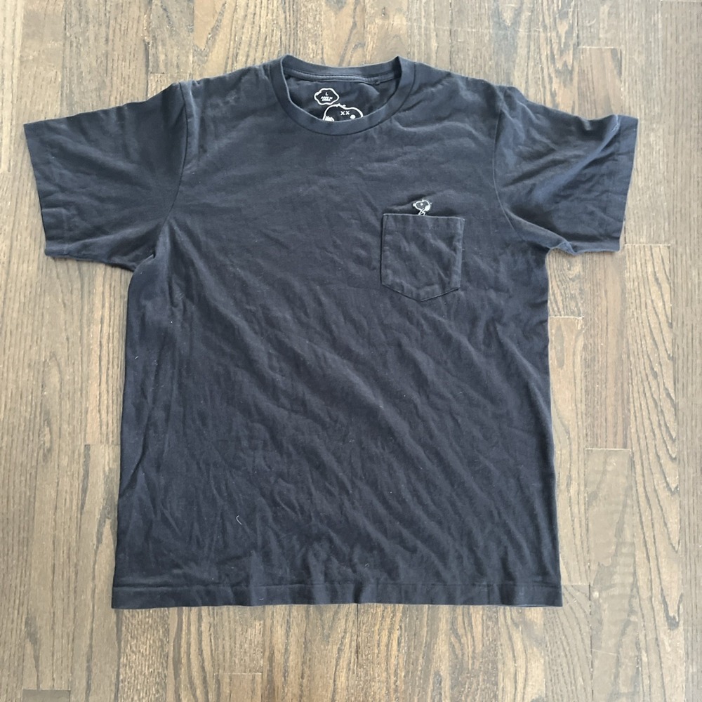 Kaws Peanuts T-Shirt Men's Large Pocket Snoopy Uniqlo Black Short Sleeve Crew L